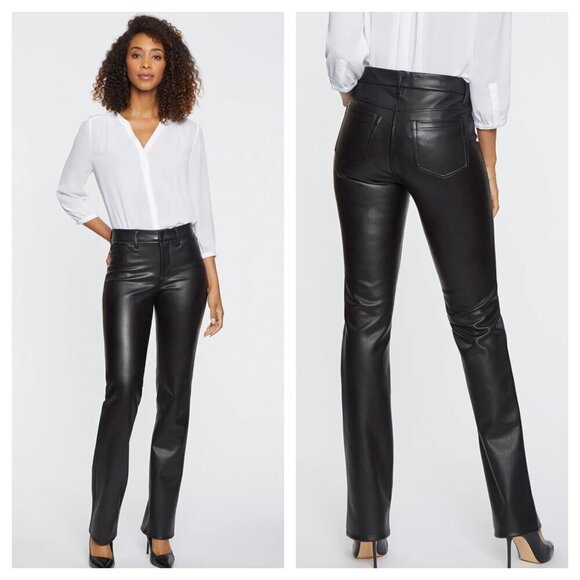 NYDJ Sculpt Her Marilyn Faux Leather Straight Pants High Rise in Black Women's 8 - Picture 1 of 7